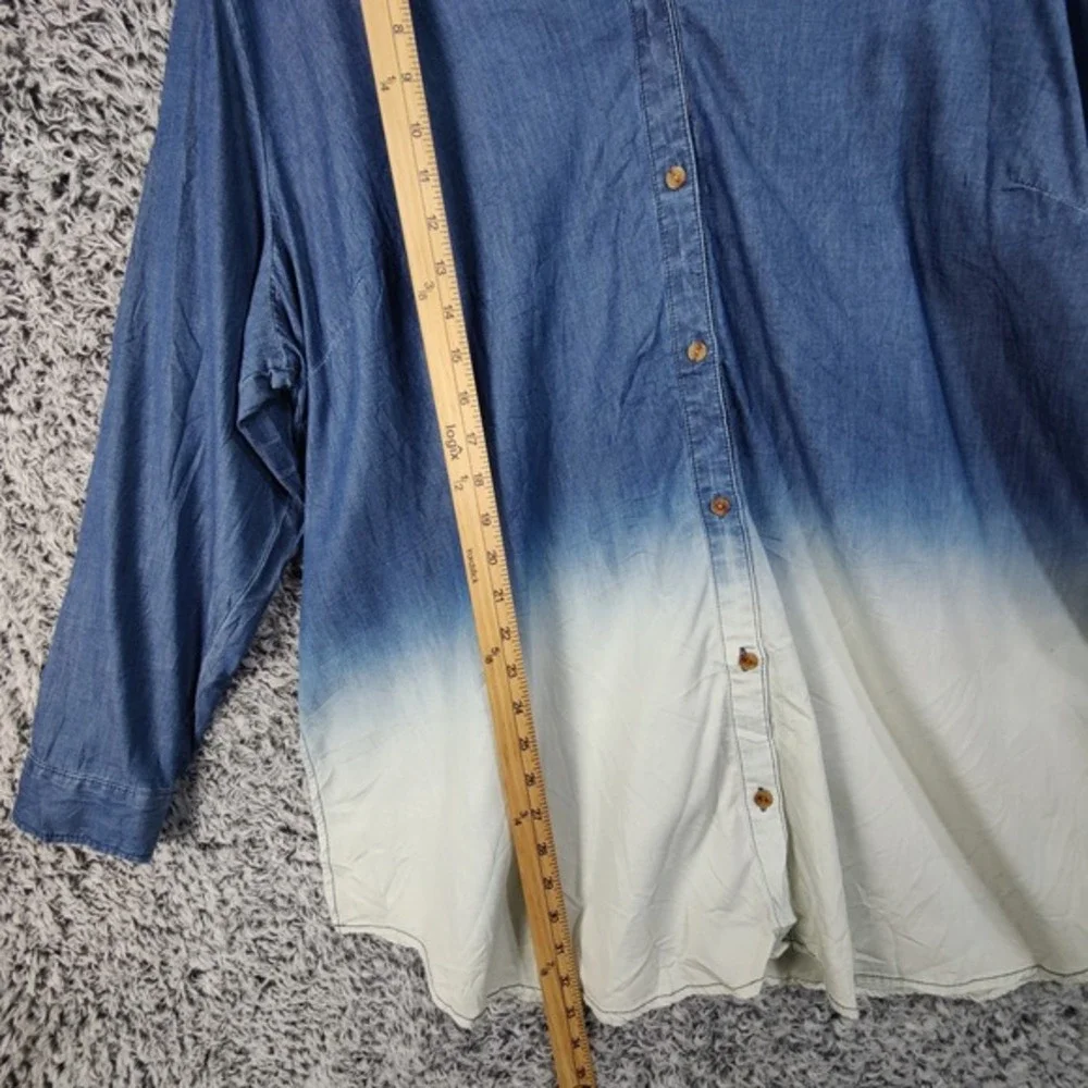 Susan Graver Lyocell Ombre Chambray Button Down Shirt Blouse Top Blue Womens 3X‎ - Picture 4 of 8